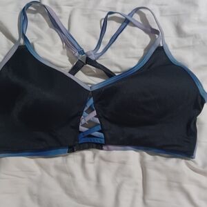 PINK Victoria's Secret Black and Blue Strappy Sports Bra